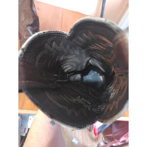 Justin Iguana Lizard And Leather Womens Cowboy Boots Chocolate Size 8B Roundtoe - Picture 7 of 7